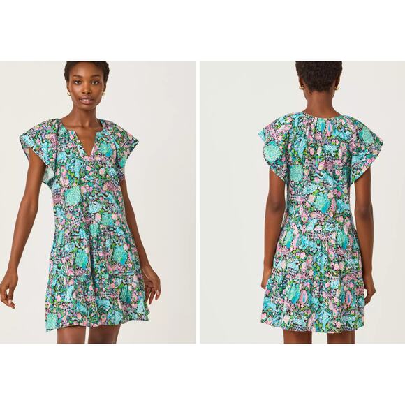 Lilly Pulitzer Dresses & Skirts - NWT Lilly Pulitzer  Norella Flutter Sleeve Linen Dress 100% Linen Size XL